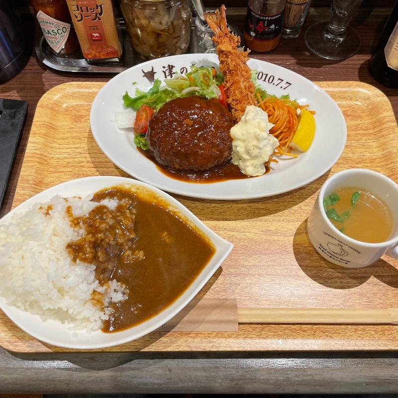 A定食ご飯をミニカレーに➕ビール小瓶(津の田カリー 茨木店)