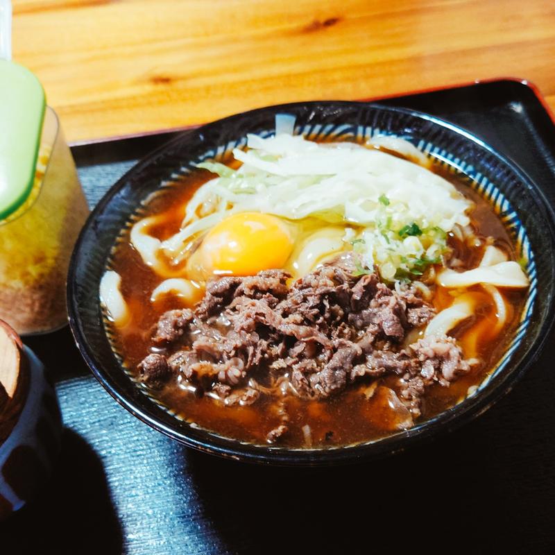 肉うどん大盛　玉子(大賀うどん)