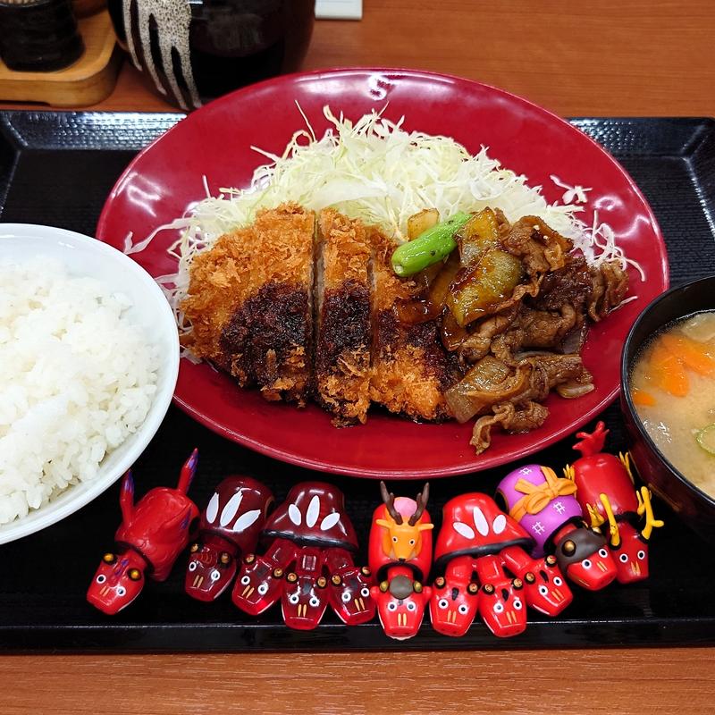 牛バラ焼きロースカツ合盛り定食(かつや 福島郡山インター店 )