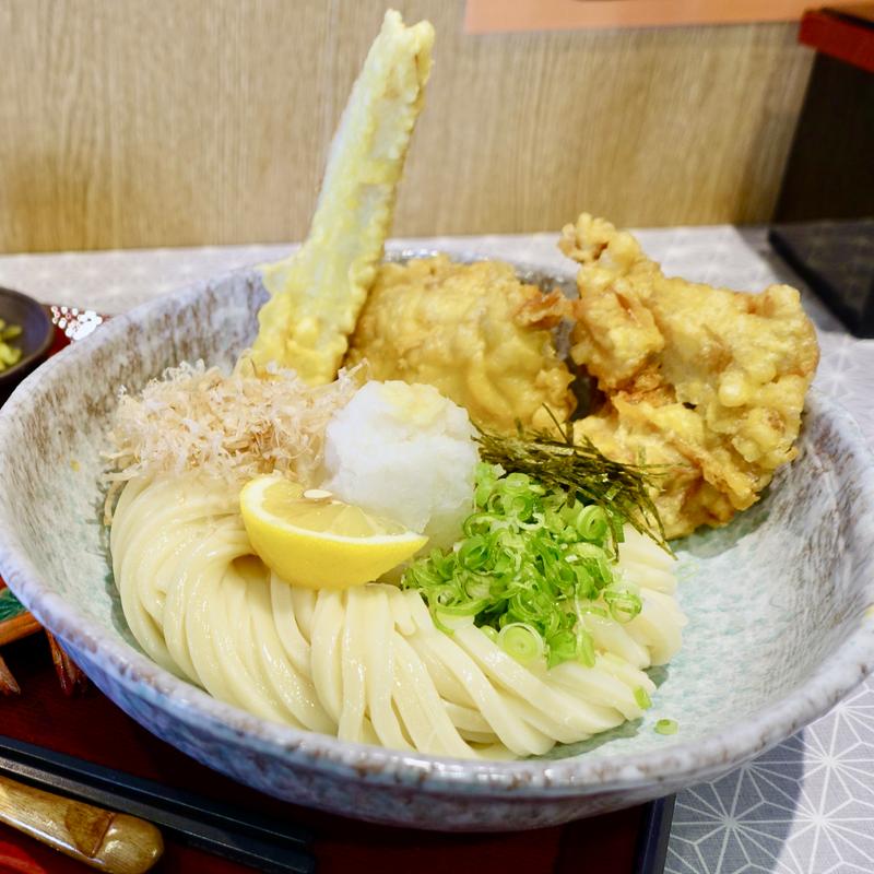 竹鶏玉天ぶっかけ(万空うどん田舎っ子)