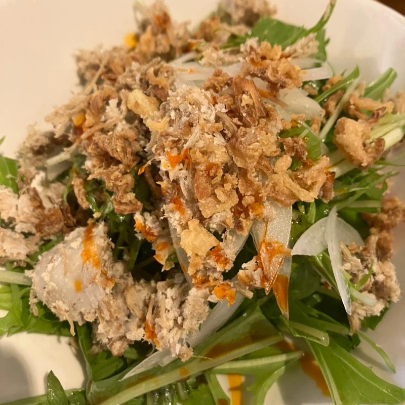 水菜とリエットのサラダ(胡麻とスパイス麺Bar 札幌ジンジャー)