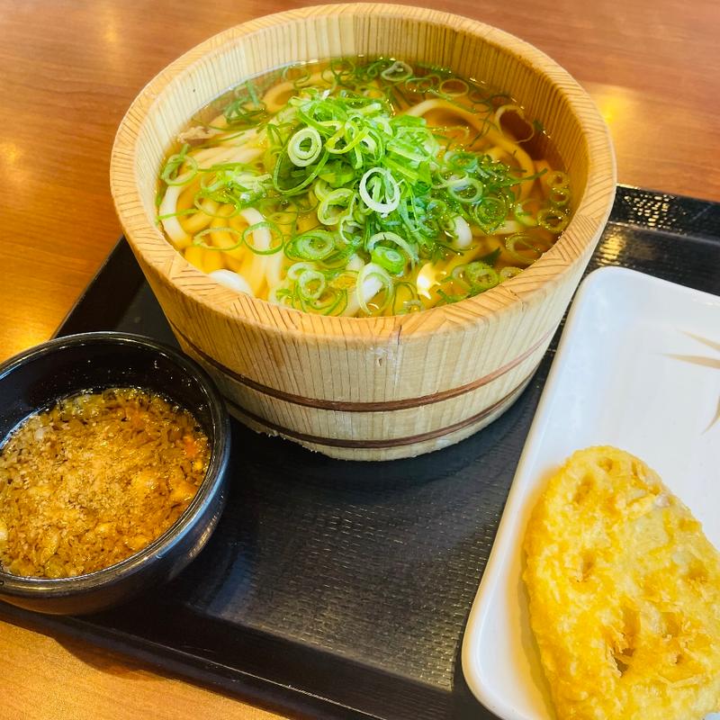 釜揚げうどん汁無し＋出汁＋れんこんの天ぷら(丸亀製麺羽生)