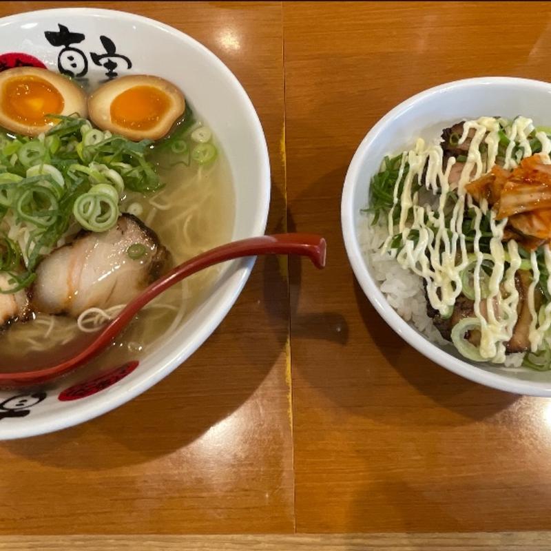 塩らーめん（玉子のせ）、焼豚丼(博多らーめん　真実 )