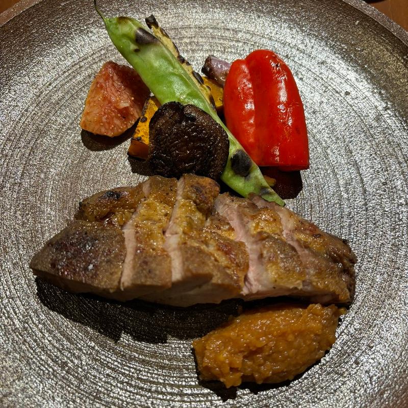 丹波豚と季節の野菜の炭火焼き栗味噌添え(りょうり舎やまゆ)