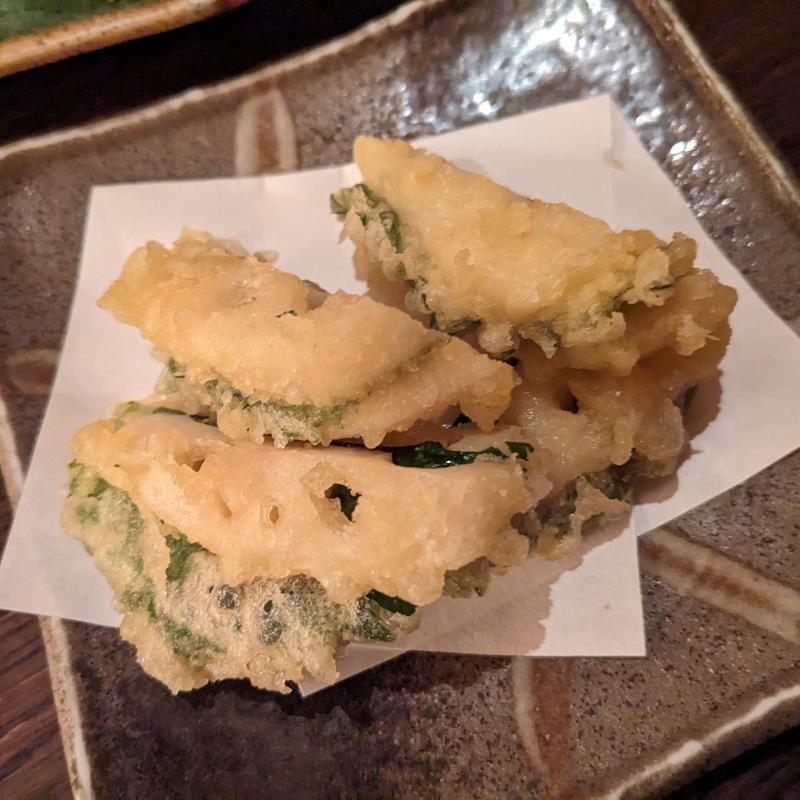 蓮根の明太子挟み揚げ(小割烹おはし 渋谷)