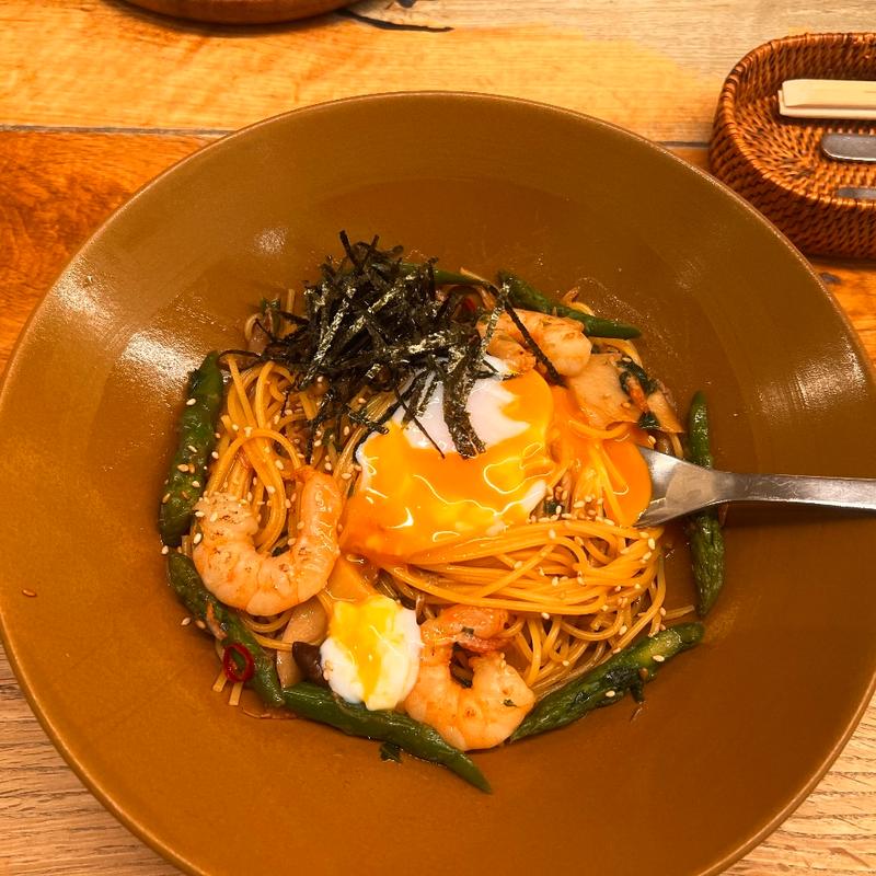 アスパラと海老　半熟卵の醤油風味(こなな グランベリーパーク店)