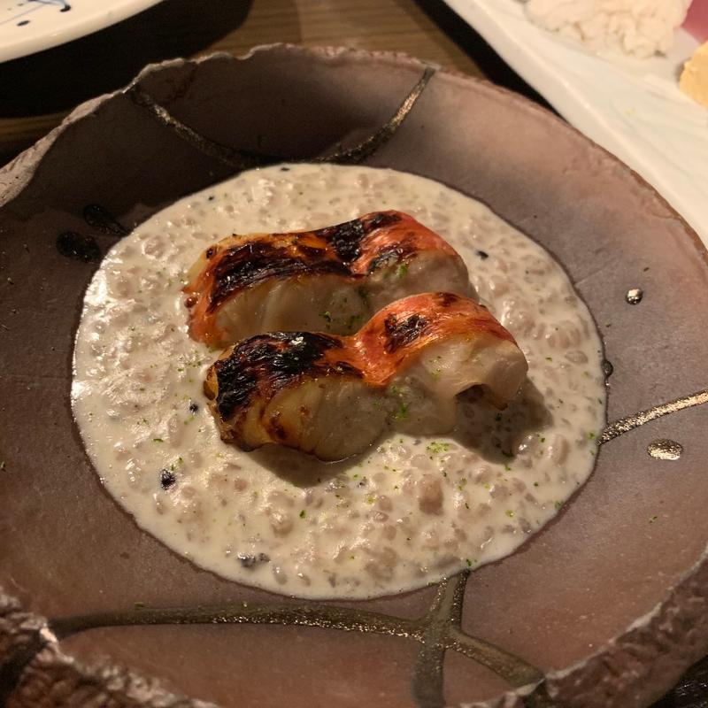 金目鯛塩柚子焼き 黒米のリゾットのソース(うしのほね 本店 )