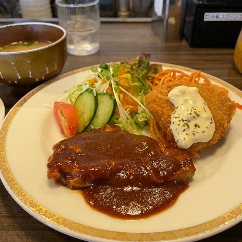 日替り:ポークのデミグラス煮&コロッケ(洋風食堂 枝)