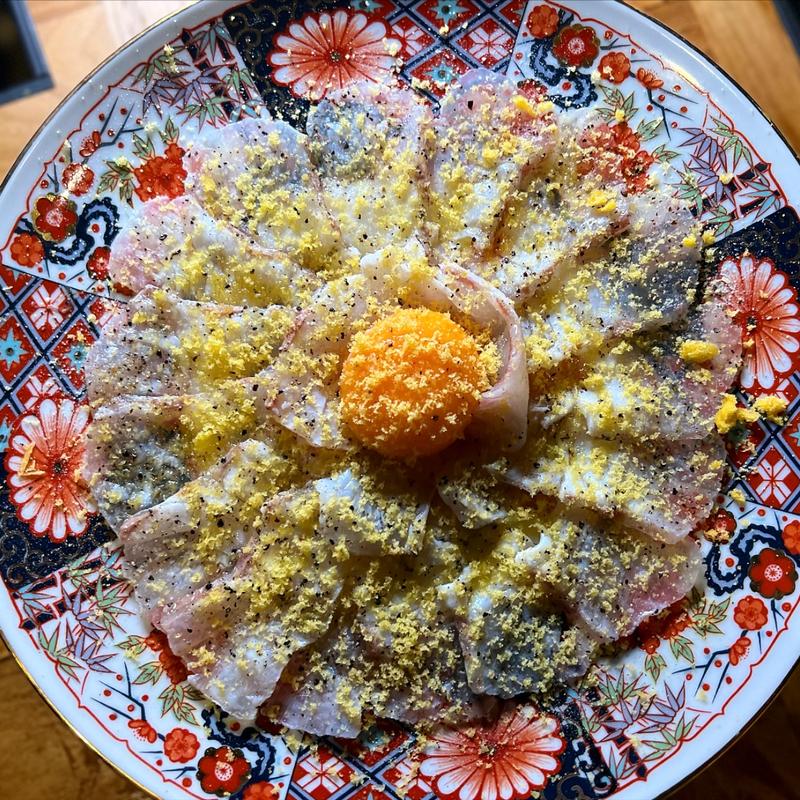 鯛炙りからすみ(焼き鳥 刺し身 ワイン まそほ3B)