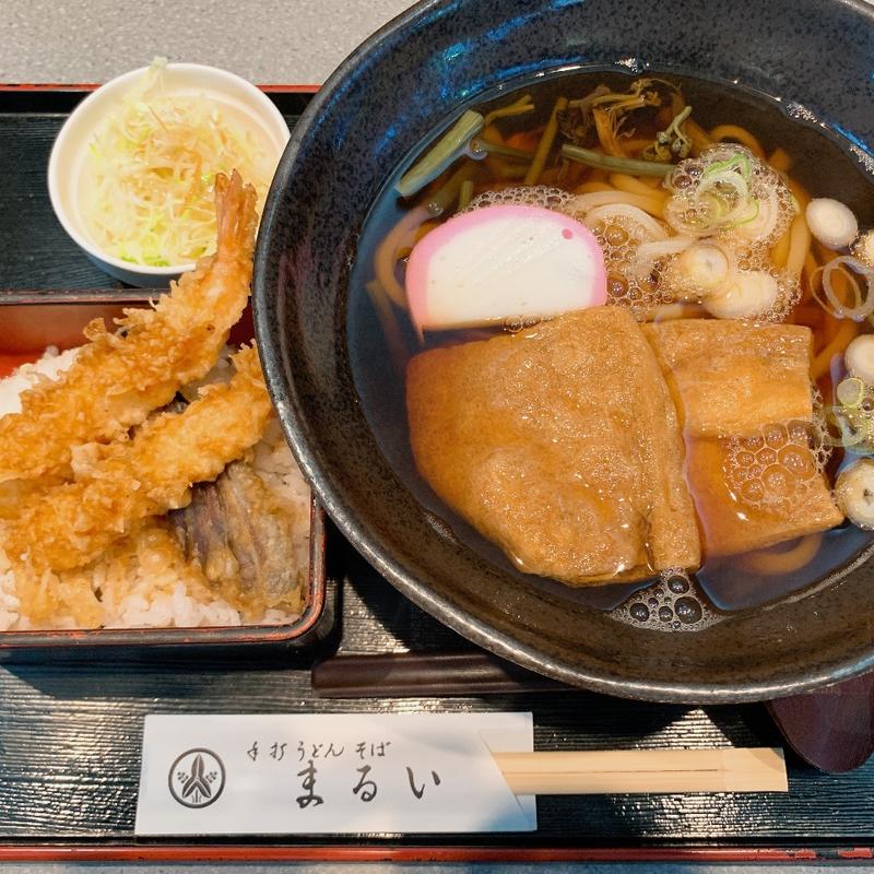 きつねうどん（単品）ミニ海老天重（単品）(まるいうどん 星の宮店)