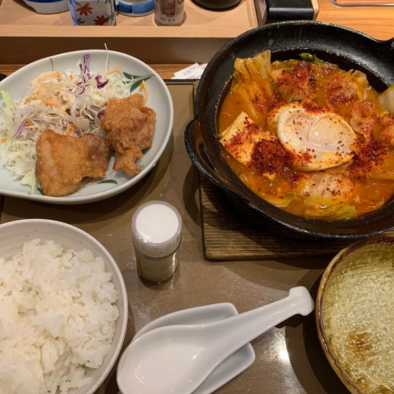 【から揚げ付】辛旨チゲ定食(やよい軒 新宮店)