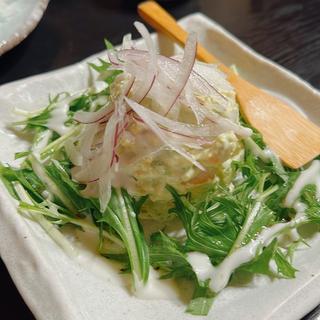 カリカリジャコと水菜のサラダ(たべのみ処 げんたろう商店)