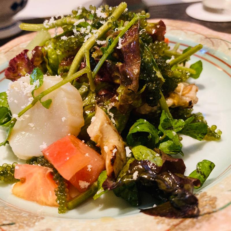 月日貝の焼きカルパッチョ_夢コース(魚炉裏庵 目からうろこ)