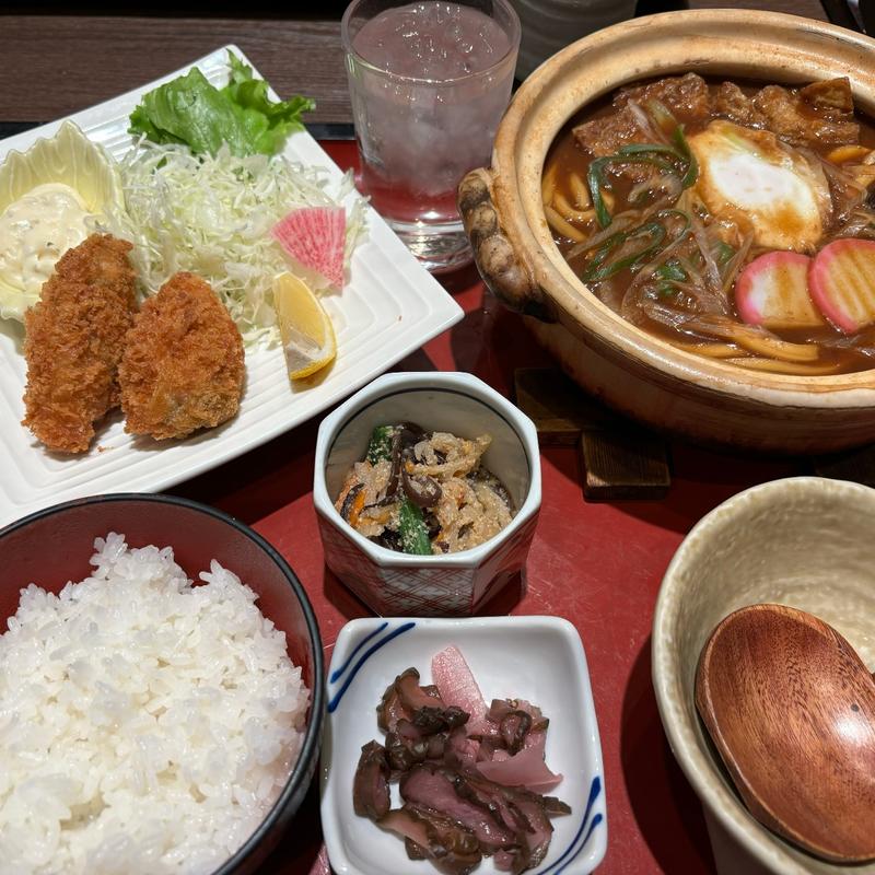 味噌煮込みうどんとカキフライのセット(サガミ 府中店 （さがみ）)