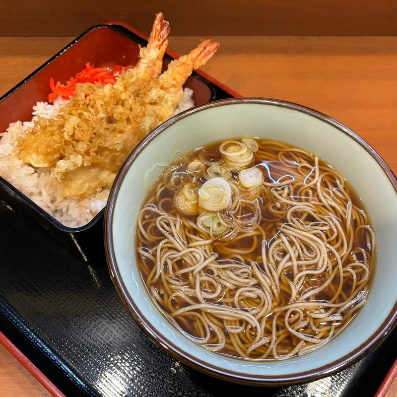 海老天重セット(そば うどん 元長)