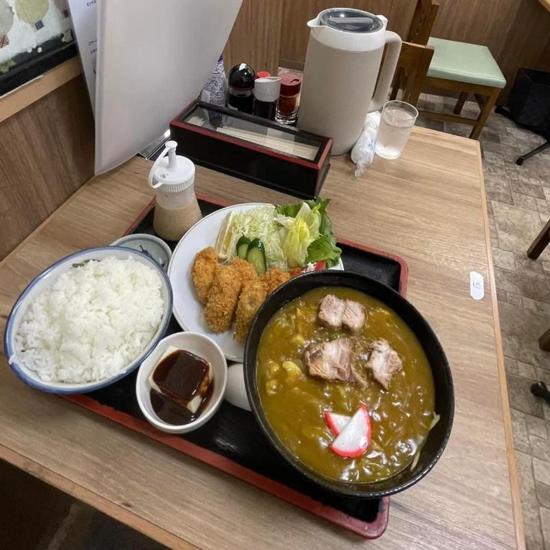 カキフライ定食 カレー南蛮うどん(中根うどん 白金店)