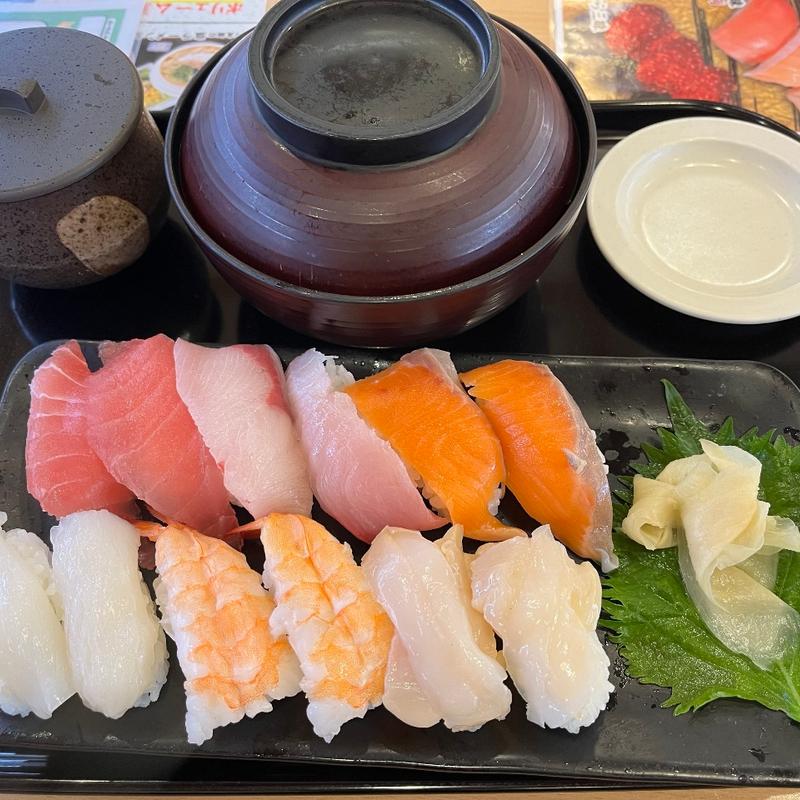 にぎり定番お得セット＆あおさの味噌汁・茶碗蒸し(かっぱ寿司 福岡長丘店)