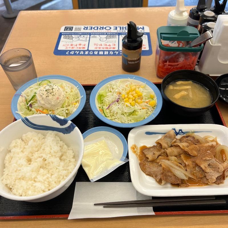 豚カルビ生姜焼き定食　ポテサラ生野菜(松屋 足立保塚店 )