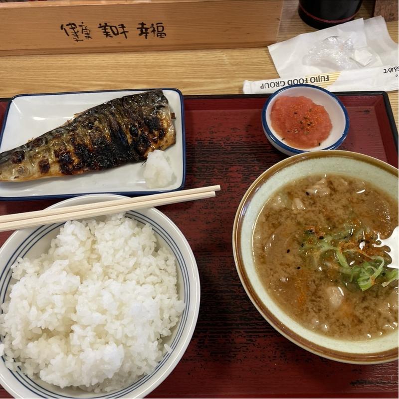 ライス　豚汁　さば塩(まいどおおきに食堂 三郷たかの食堂)
