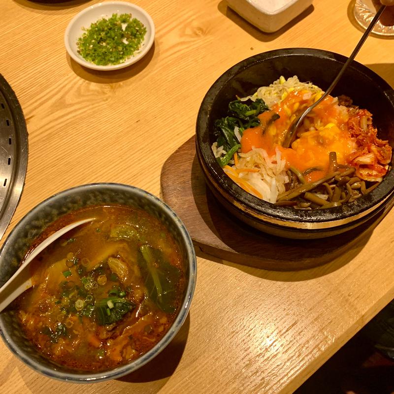 明太子石焼きピビンパとミニテールスープ(焼肉食彩 味来)