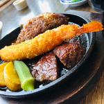 ハンバーグ+牛さがりサイコロステーキ+海老フライ定食