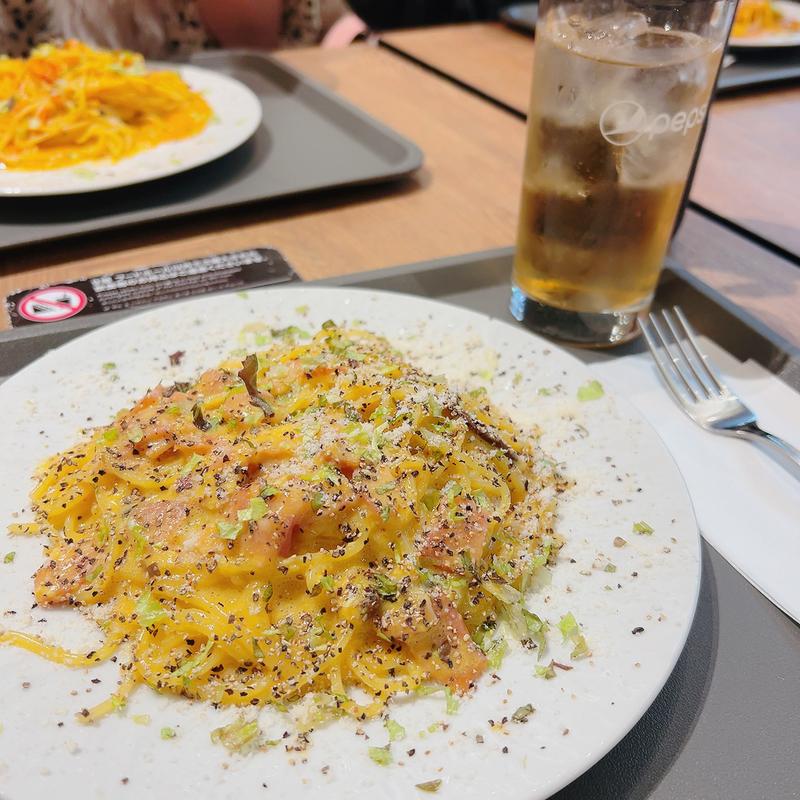 スパゲッティベーコンと ブラウンマッシュルームのカルボナーラ(TABLEAU ∈ LACERBA （タブロ ∈ ラチェルバ）)