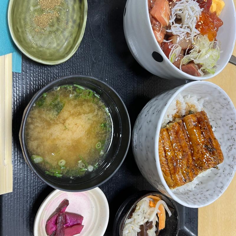 贅沢セット ハーフ海鮮丼＆ハーフうなぎ丼ぶり(魚屋 翻車魚丸(まんぼうまる))