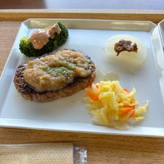 オリーブとすりおろし林檎ソースのハンバーグと季節の副菜3品(美野原食堂)