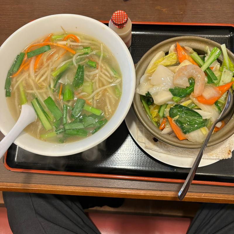 野菜ラーメンと海鮮あんかけ飯セット(本格中華 北野食堂)
