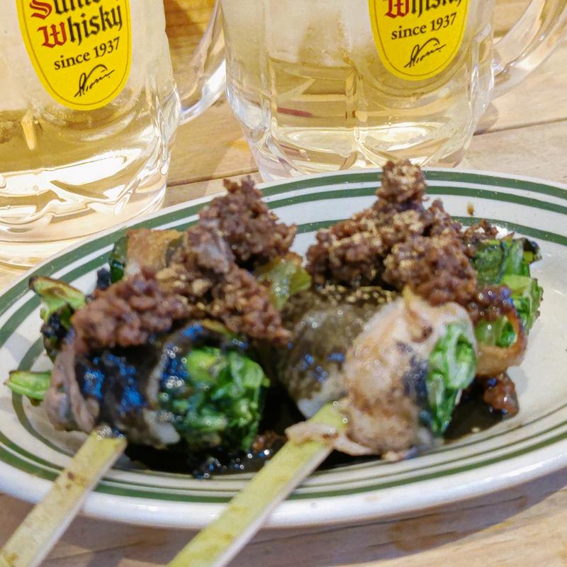 豚巻き小松菜串 坦々風(チャコールスタンド野毛)