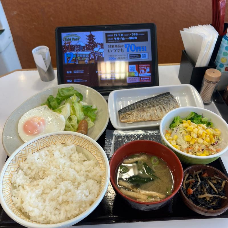 ソーセージエッグ朝食大盛　さば(すき家 川口榛松店 )