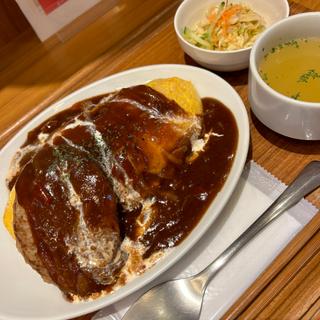 Cランチ(オムハヤシ+ハンバーグ)(陽だまり食堂 )