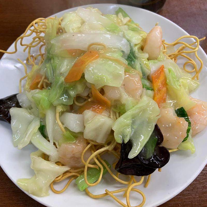 海老やきそば  かた焼き(中国料理 天津飯店)