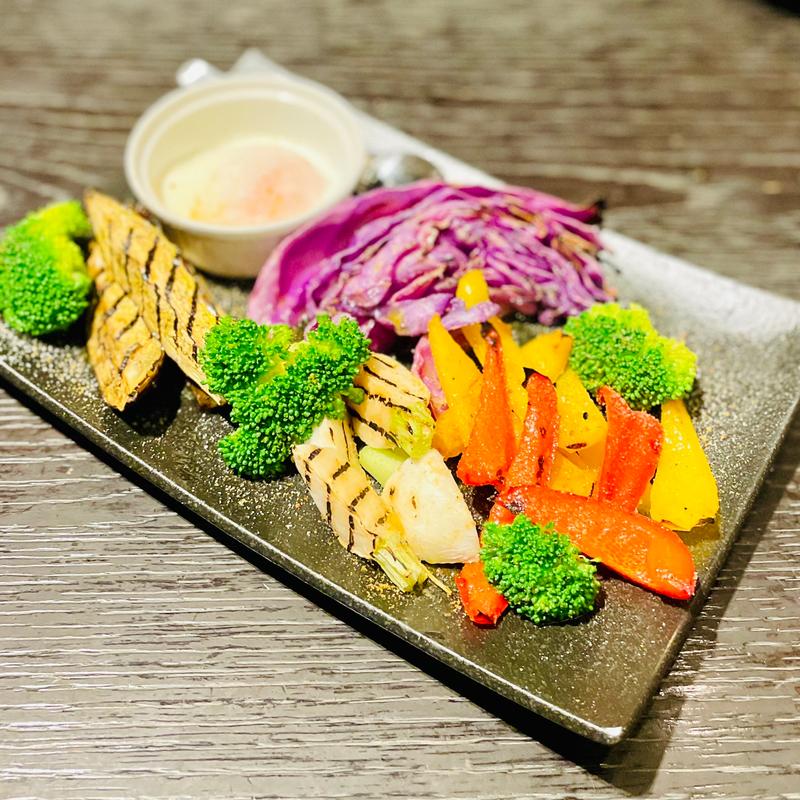 6種のグリル野菜　温泉玉子＆からすみ(ウルフギャング・パックPIZZA BAR 大阪 ザ パーク フロント ホテル店)