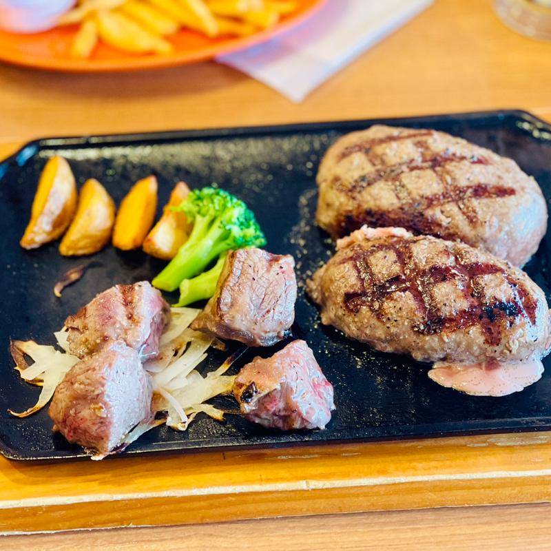 直火焼き粗挽きビーフ100％大俵ハンバーグステーキ＆乱切りステーキ(ビッグボーイ 岡山絵図店 )