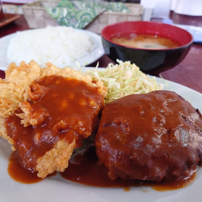 ハンバーグと豚天ランチ(キッチンサン)