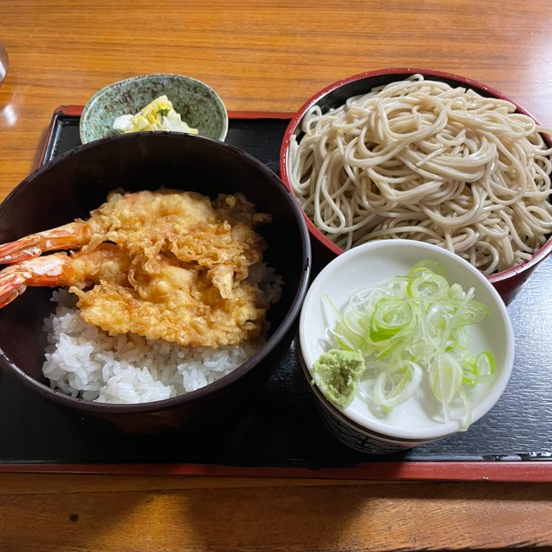 海老天丼とそばのセット(おそば 小倉庵本店)