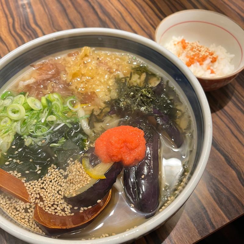 明太子と揚げなすのうどん(ささ吟 （ササギン）)
