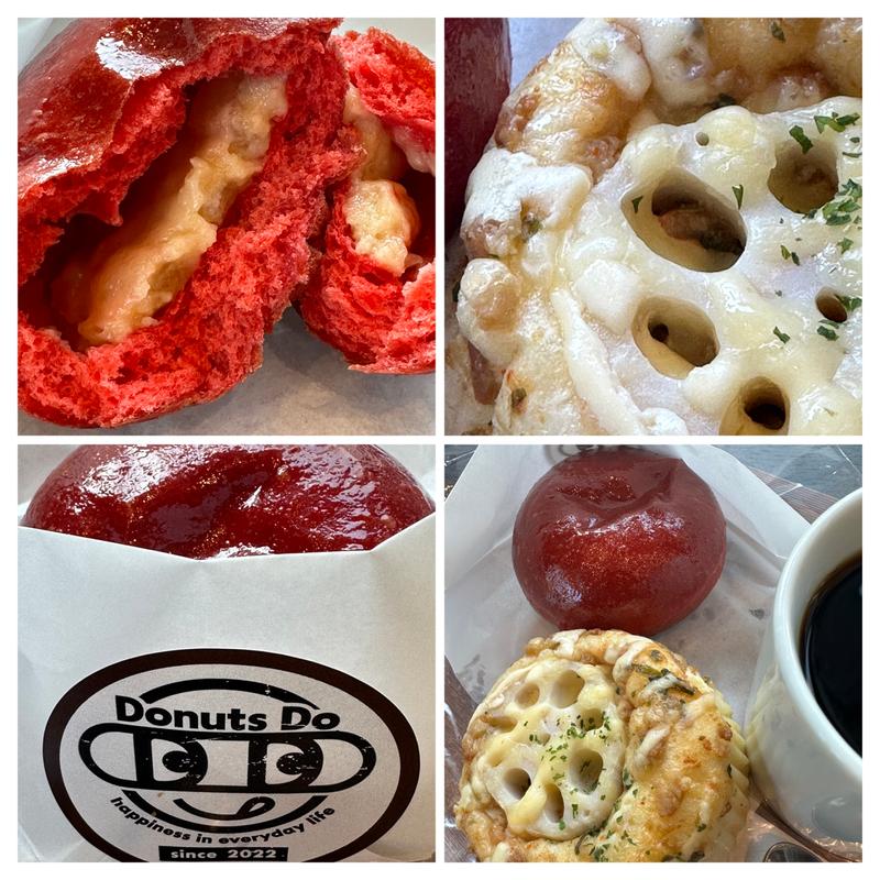 Donuts Do (りんご) ➕ ネギ味噌れんこんパン ➕ コーヒー(ハースブラウン 南万騎が原)