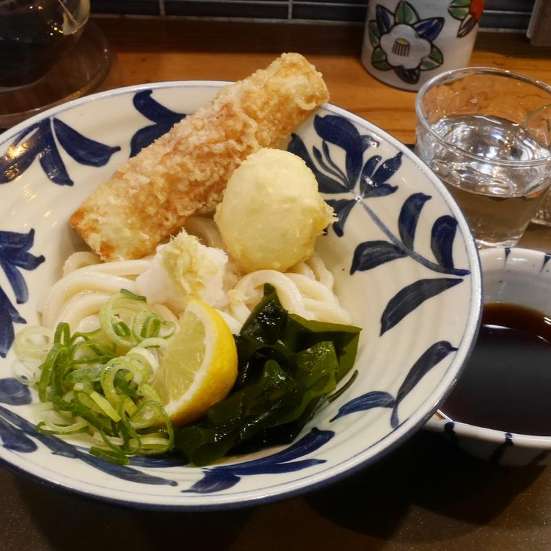 鯛ちくわ天と半熟玉子天ぶっかけ(うどん工房 悠々)