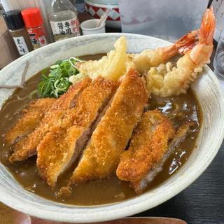 海老天ぷらカレー蕎麦うすーいカツトッピング(カレーうどん専科 祥)