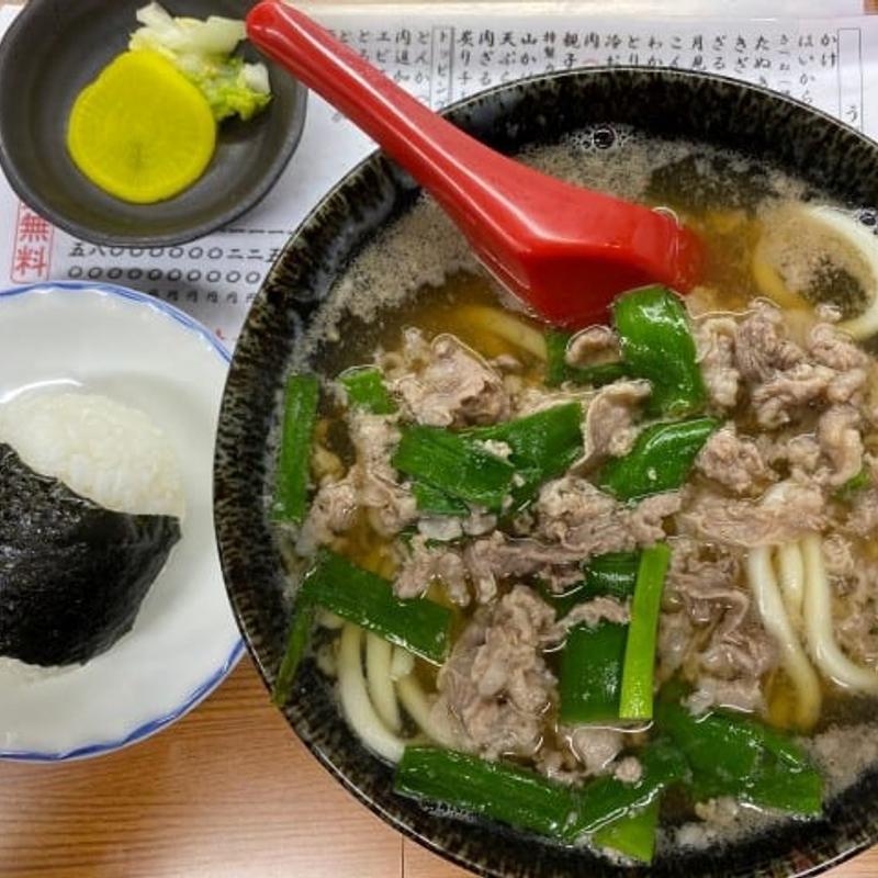 肉うどん+おにぎり(大阪うどん いなの路)
