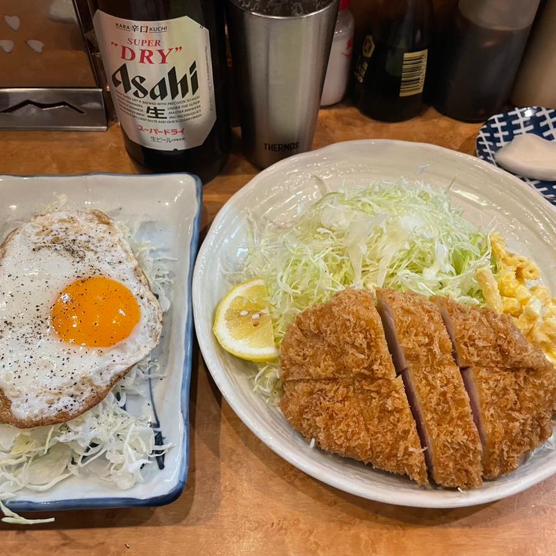 ロースカツ定食＋目玉焼き(とん金)
