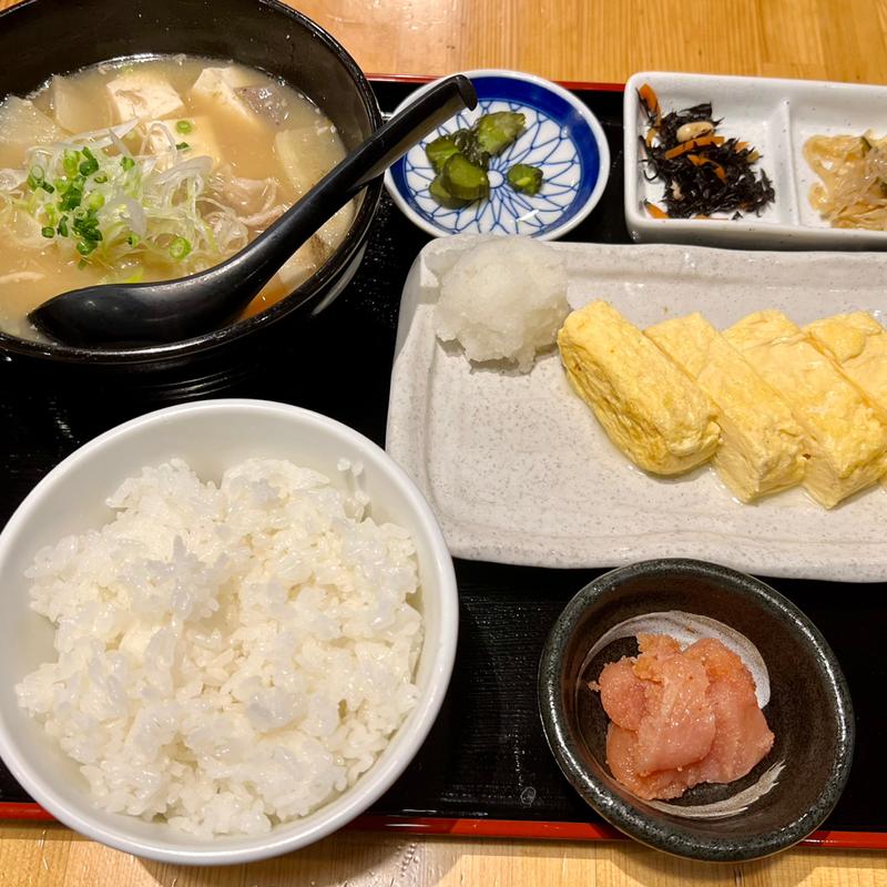 だし巻き豚汁定食：明太子(酒と飯　たまる食堂)