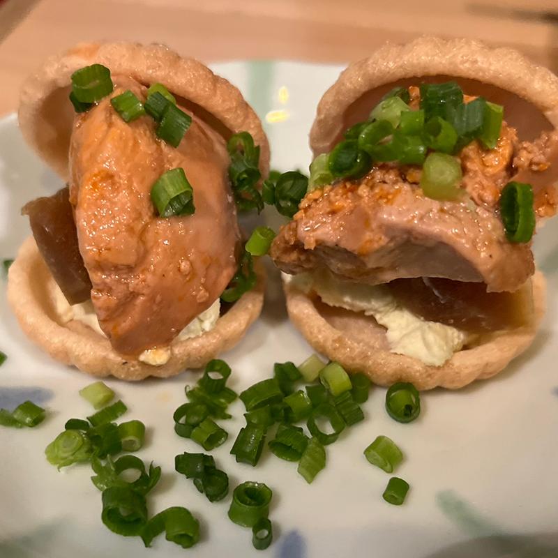 あん肝と奈良漬とクリチの最中(魚の店 オカモ倶楽部)