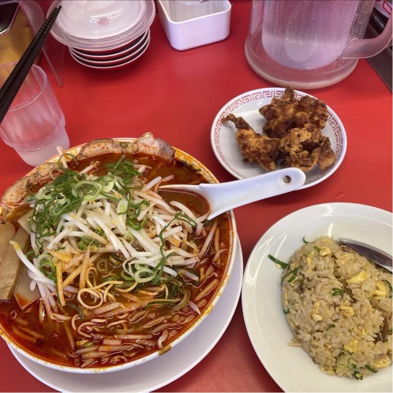 辛味噌もやしラーメン　焼飯唐揚げ定食(京都北白川ラーメン魁力屋 五反田店)