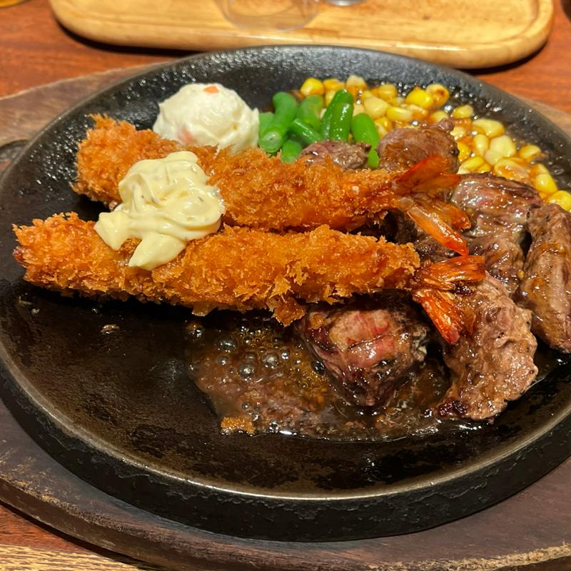 ミックスロックステーキ150g＆エビフライ(鉄板王国 西新宿店)
