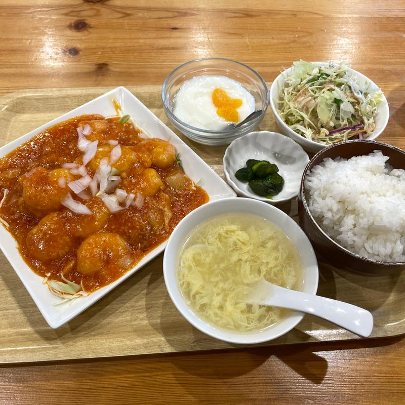 エビチリ定食(唐人中華料理)