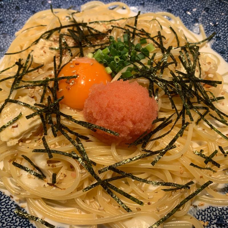 たらこと湯葉とモッツァレラチーズのカルボナーラ(洋麺屋 五右衛門 高田馬場店)
