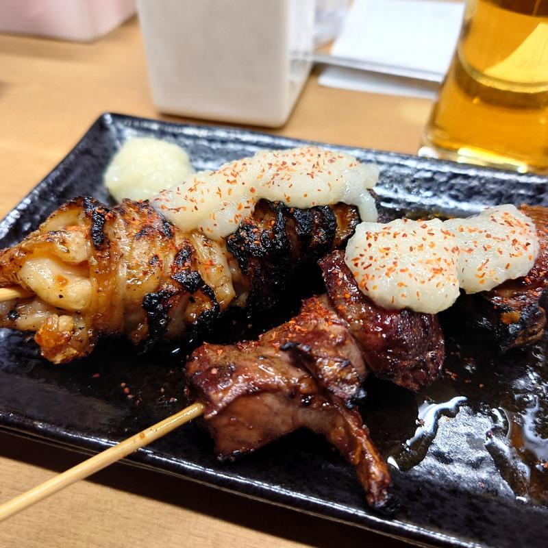 ハツと鶏皮(やきとり野島)